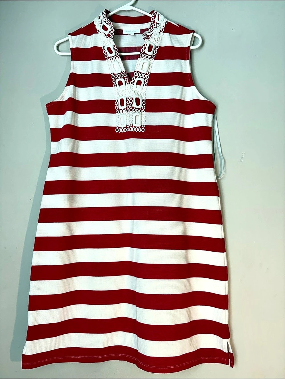 Charter Club Striped Mini Dress in Red & White Size Large Casual SKU#0134